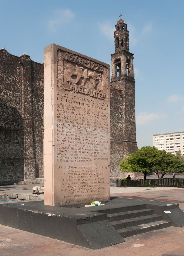 A memorial to the 1968 Tlatelolco Massacre stands in Mexico City.