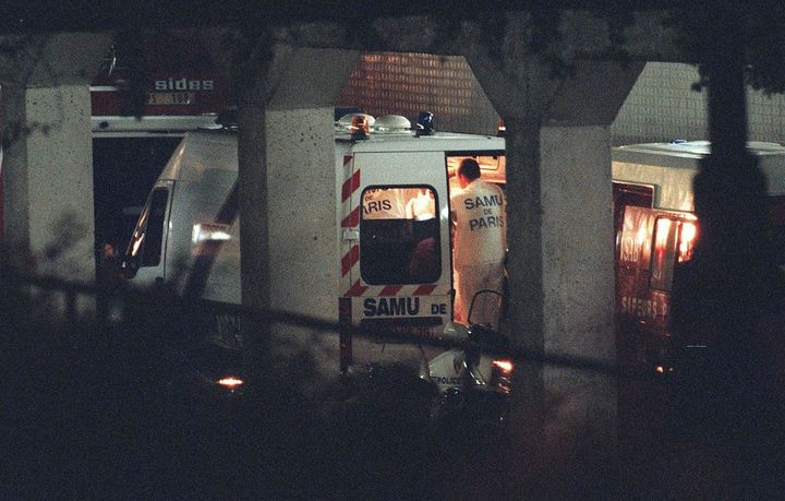 Ambulances at the scene of the accident in the Pont D'Alma tunnel 