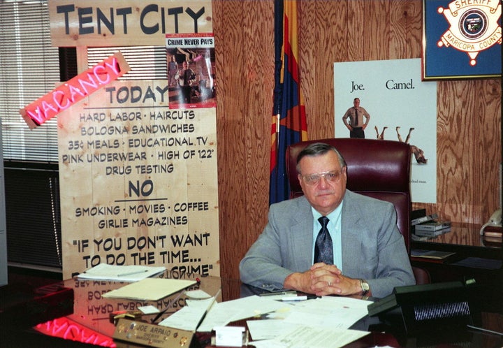 As sheriff, Arpaio established -- and showed off to the media -- a "tent city" prison camp.