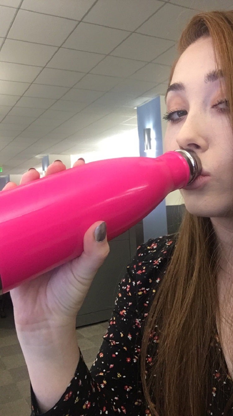 Here I am casually sipping lemon water at work. So casual!