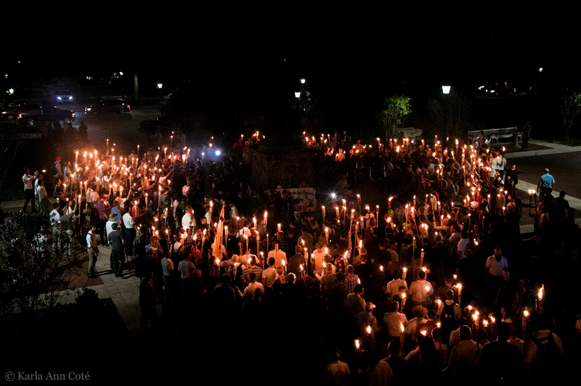 <em>Hundreds of white supremacists gather at a rally in Charlottesvile to protest the removal of a confederate statue. Photo
