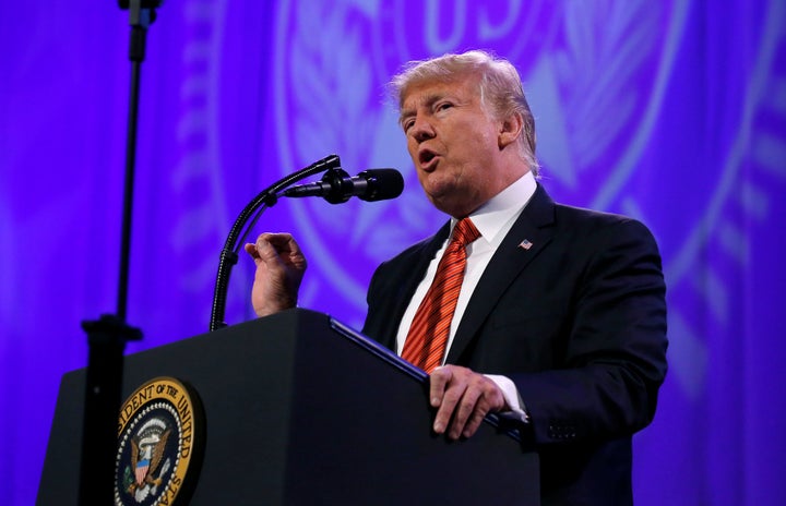 President Donald Trump speaks to the National Convention of the American Legion in Reno, Nevada, on Aug. 23, 2017.