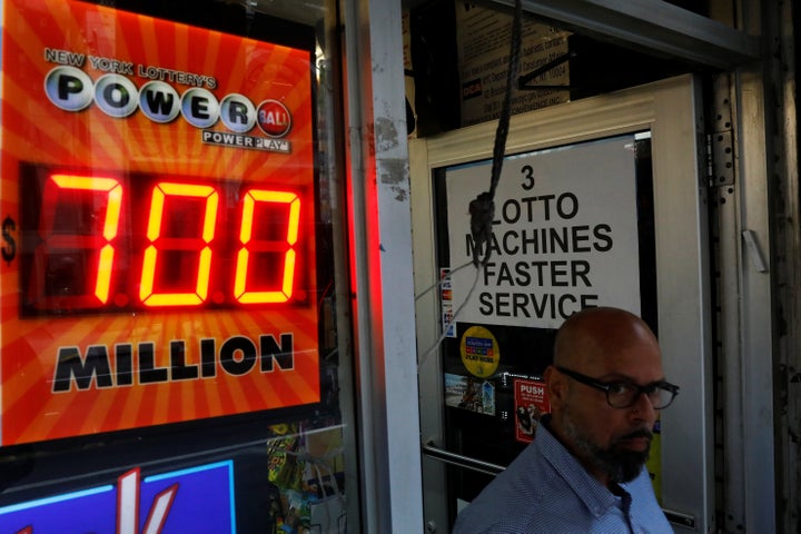 A screen displays the value of the Powerball jackpot at a store in New York City on Wednesday. 