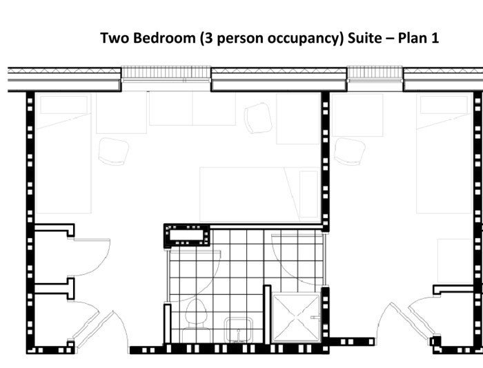 Floor plan of a Patton Hall suite (Courtesy of GSU)