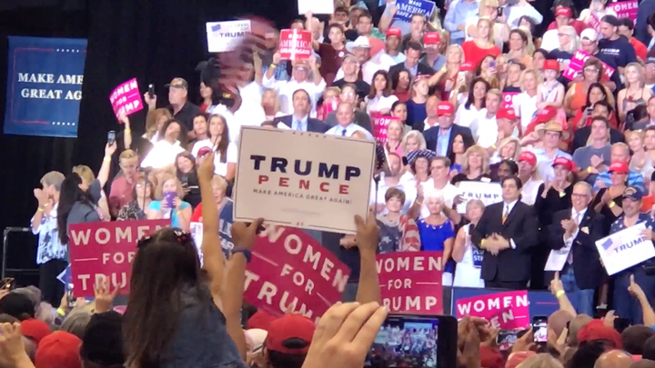 <p>President Trump speaks at poorly attended rally in Phoenix, AZ on August 22, 2017</p>