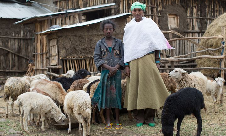 Teje Debele (28) and her daughter Mekides Deyu rear goats and sheep in Nisir Tirign village, Ethiopia.