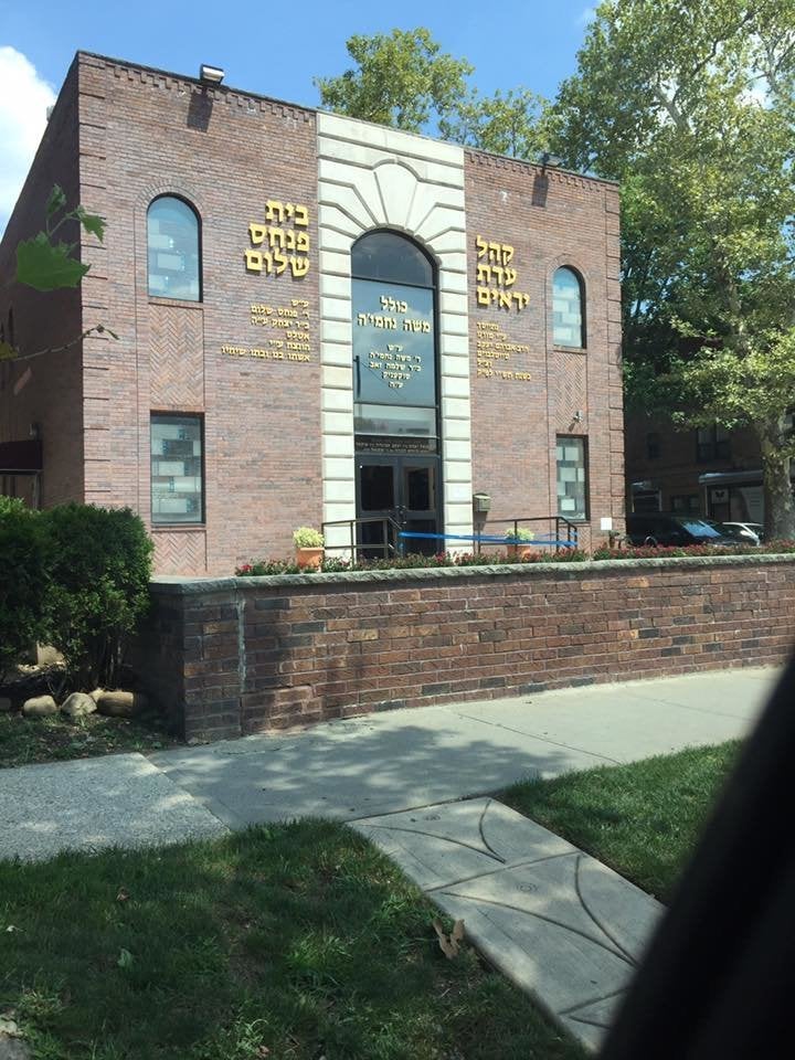 A photo of the shattered doors of the K’hal Adas Yereim synagogue, sent by a member of its congregation to the Doc