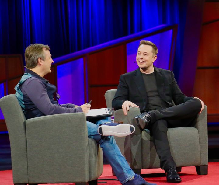 Elon Musk and Chris Anderson at TED 2017.