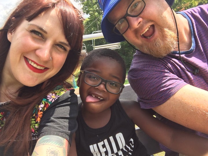 Celebrating this year's Adoption Day with a chairlift ride.