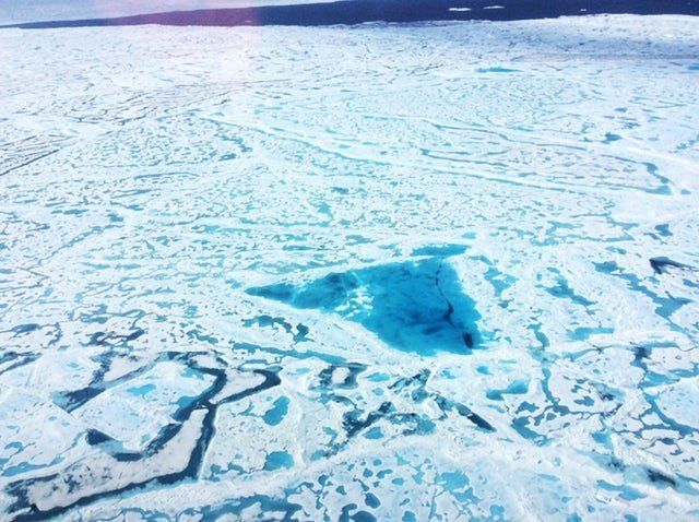 Melt ponds sit atop the Arctic Ocean’s ice. Scientists with NASA are trying to better understand how these ponds contribute to the melting of Arctic sea ice.