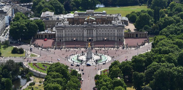 An aerial view of The Mall leading to Buckingham Palace on July 12, 2017 in London, England.