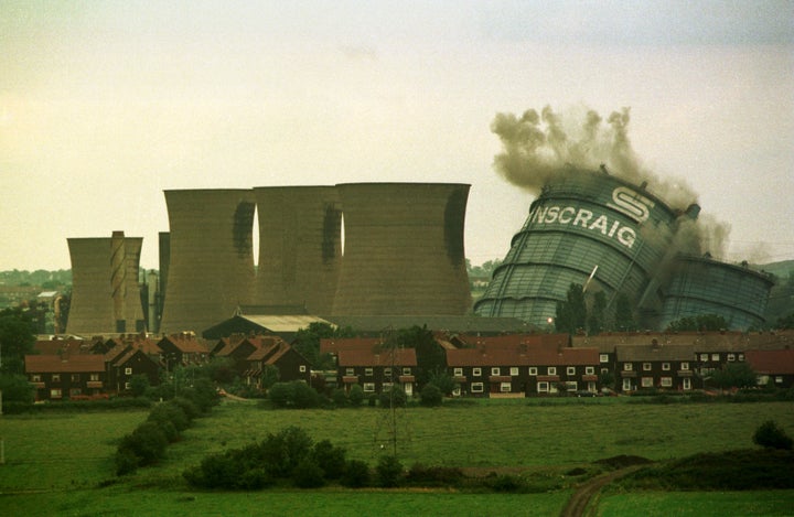 The former British Steel works at Ravenscraig in Motherwell being demolished by controlled explosion