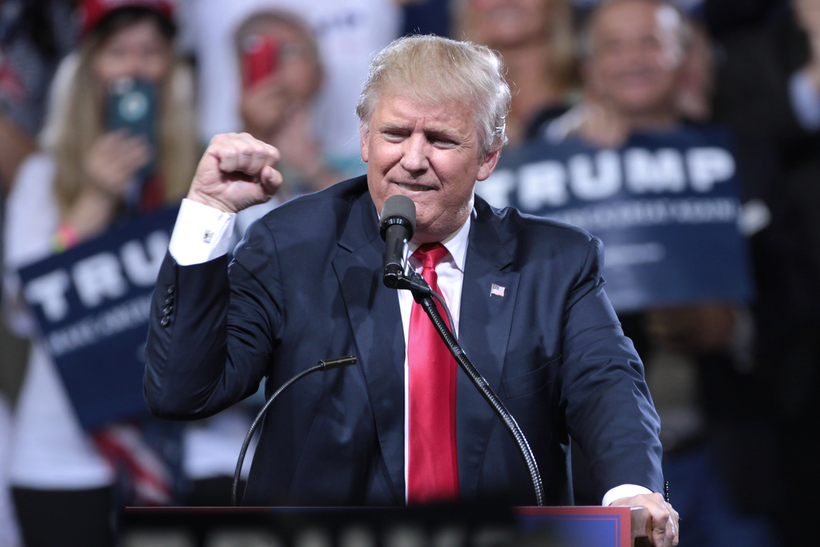 Donald Trump with fist raised (<a rel="nofollow" href="https://commons.wikimedia.org/wiki/File:Donald_Trump_(27728687216).jpg