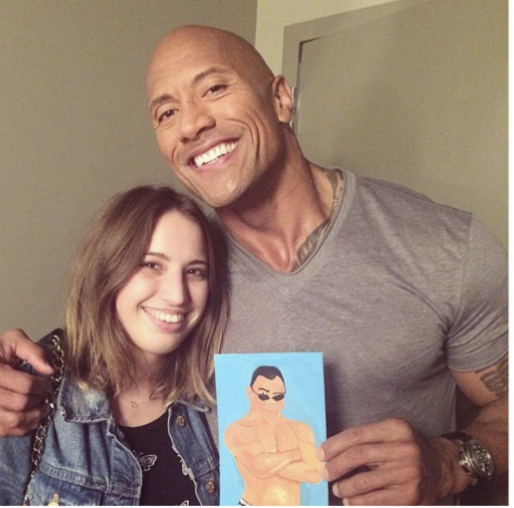 <strong><em>Former Glaze Fire crew member with her art and The Rock</em></strong>
