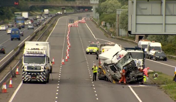 A recovery operation took several hours to clear the motorway after Saturday's horror smash