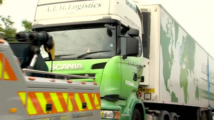 One of the lorries involved appeared to have damage to its driver's cab 