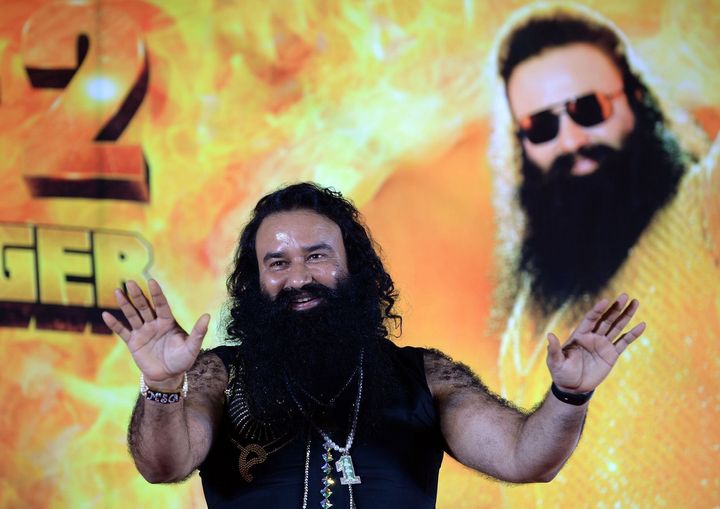 This file photo taken on September 8, 2015 shows Indian chief of the religious sect Dera Sacha Sauda (DSS) Gurmeet Ram Rahim Singh at a news conference to launch the score for his film 'MSG-2 The Messenger' in Mumbai.