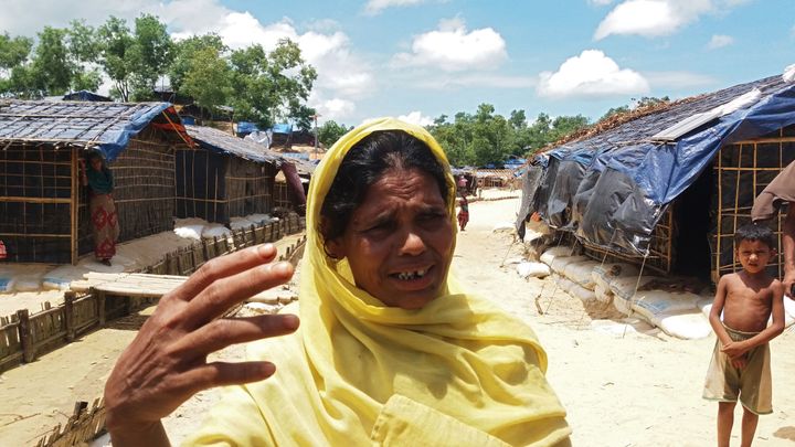 Rahima Khatun, a Rohingya refugee, cries at Balukhali camp in Bangladesh on August 27, 2017. 
