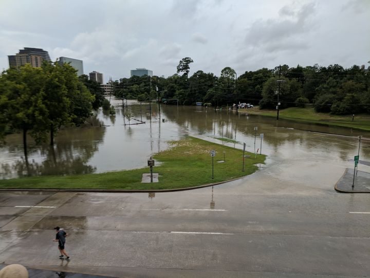 A partially submerged street in Katy, Texas.