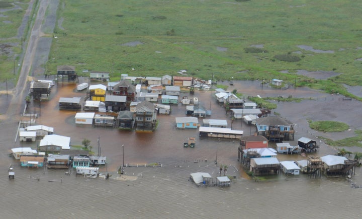 Floodwaters caused by Hurricane Harvey, seen from a U.S. Coast Guard helicopter on Aug. 26, 2017.