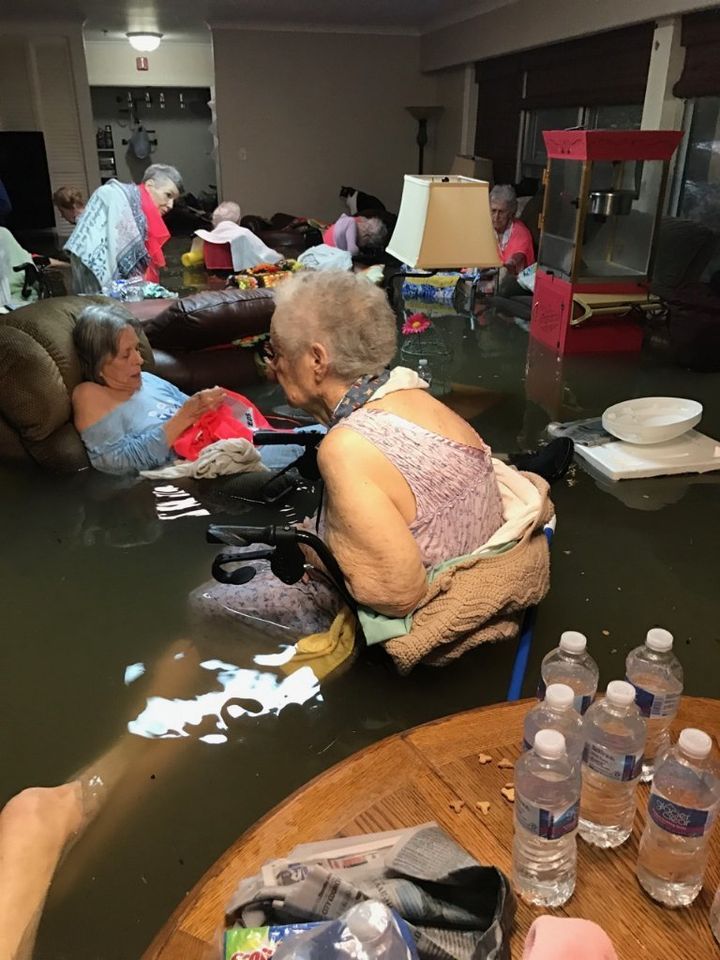 Residents of a flooded assisted living home in southeast Texas before their rescue on Sunday.