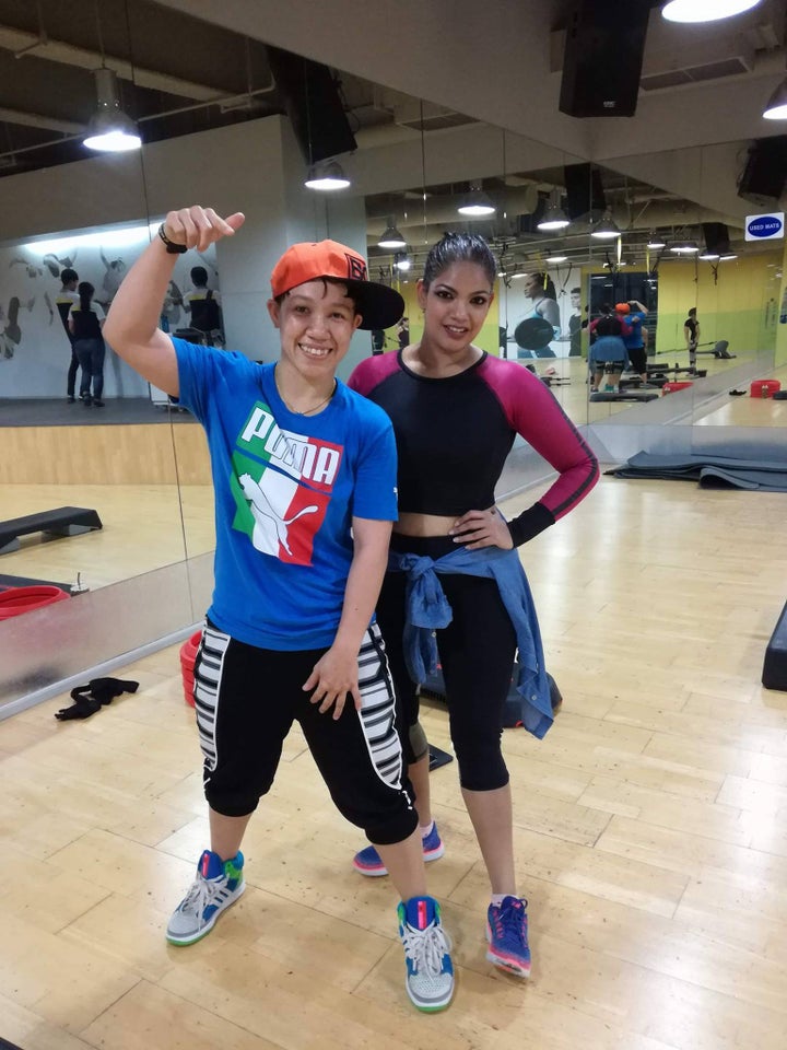 <p><strong>With my favourite Zumba Instructor at Fitness First Thailand</strong></p>
