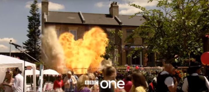 An explosion happens during the Walford in Bloom event