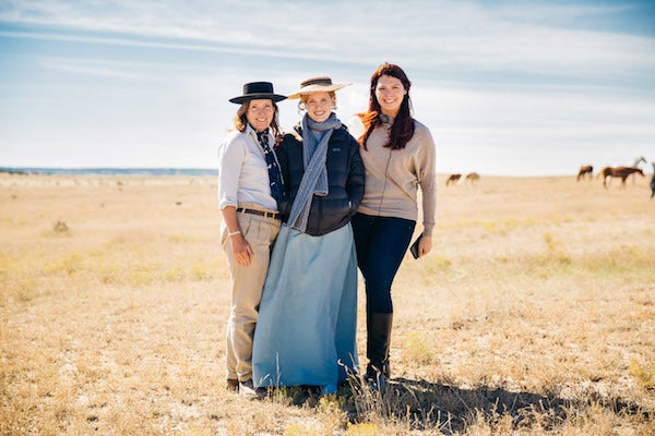Director Susanna White, actress Jessica Chastain and producer Erika Olde on the set of TIFF Gala film ‘Woman Walks Ahead’.
