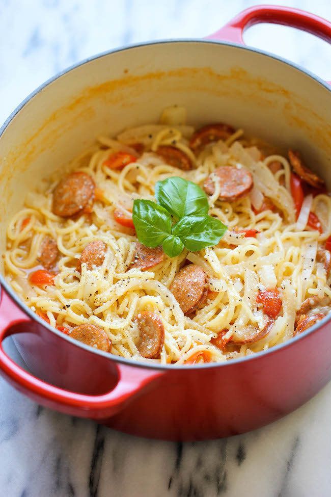 Get the One Pot Andouille Sausage Pasta recipe from Damn Delicious