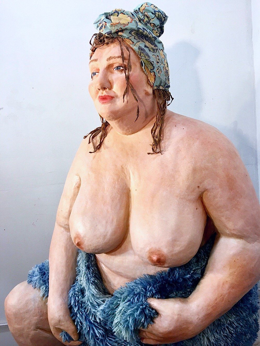 Shona McAndrew, "Charlotte," paper mache, acrylic, wood, fabric, 73 inches by 38 inches by 33 inches.