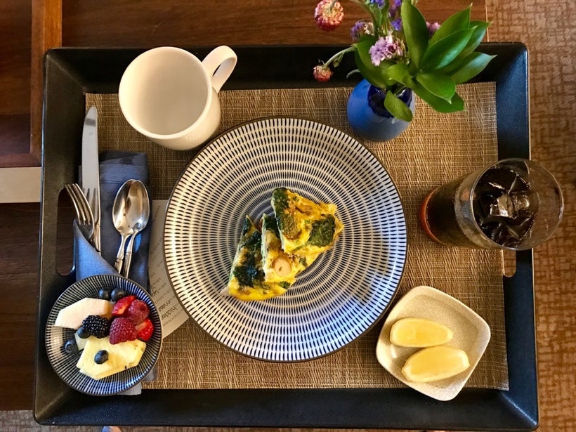 A typical morning breakfast at the <a rel="nofollow" href="https://goldendoor.com/" target="_blank">Golden Door.</a>