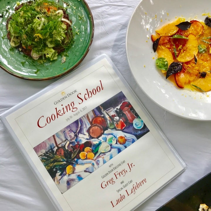 Food and cook book given to participants at the Golden Door Cooking School.