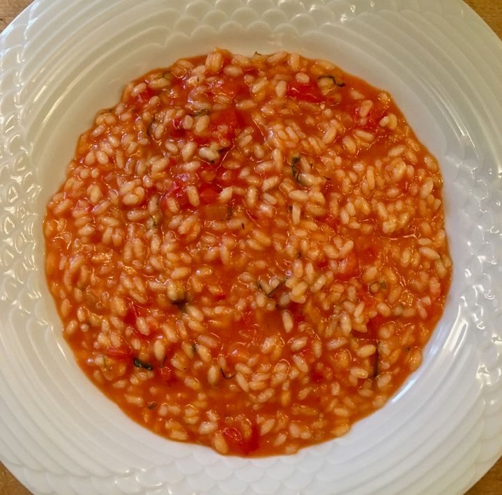Intensely savory but not cloying: marvelous tomatoes make a marvelous risotto