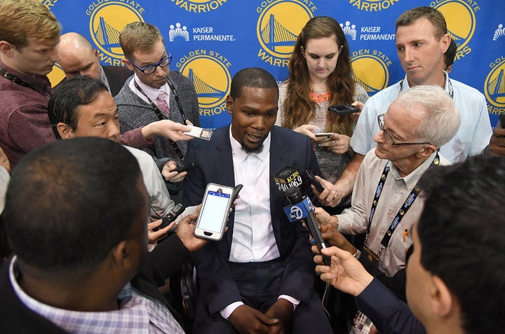 <p>NBA superstar Kevin Durant has had a contentious relationship with traditional sports media outlets throughout his playing career.</p>