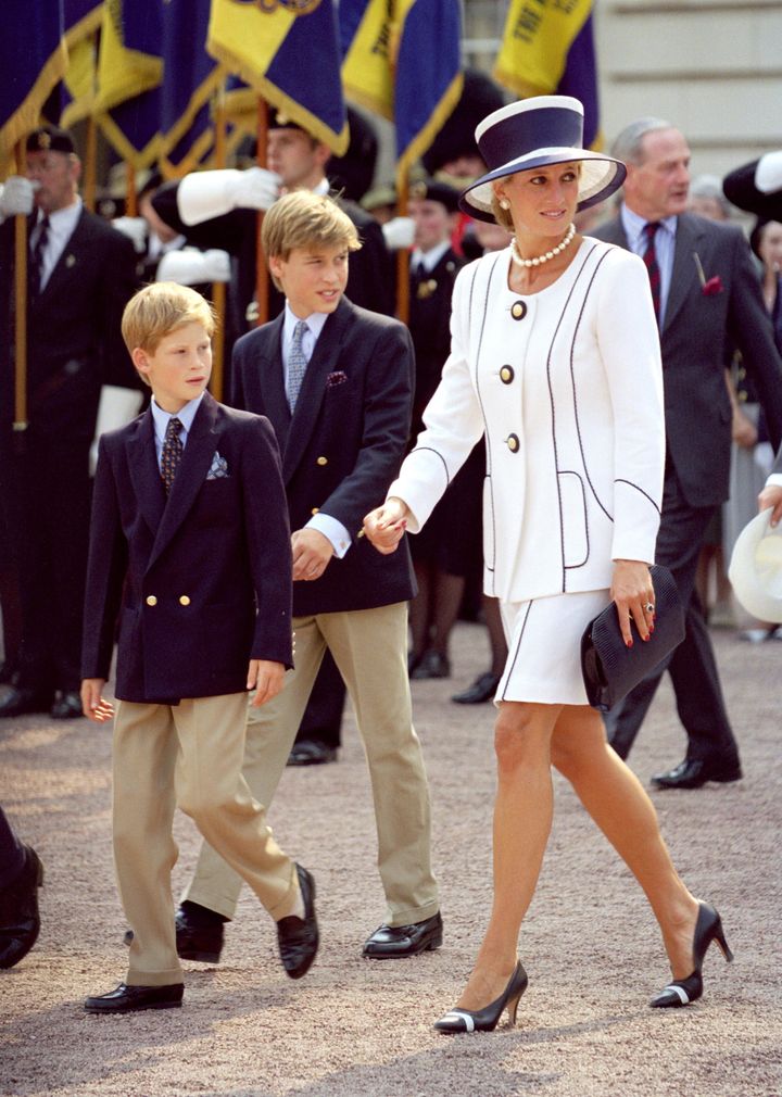 Diana with William and Harry at the VJ Day 50th anniversary celebrations in London, 1995 