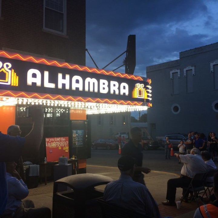 The lights on Hopkinsville’s Alhambra Theatre were restored in preparation for the eclipse.