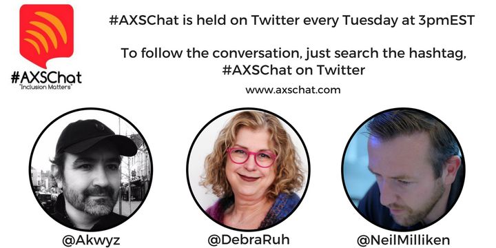 Axschat Flyer: #AXSChat is held on Twitter every Tuesday at 3pmEST. To follow the conversation, just search the hashtag, #AXSChat on Twitter