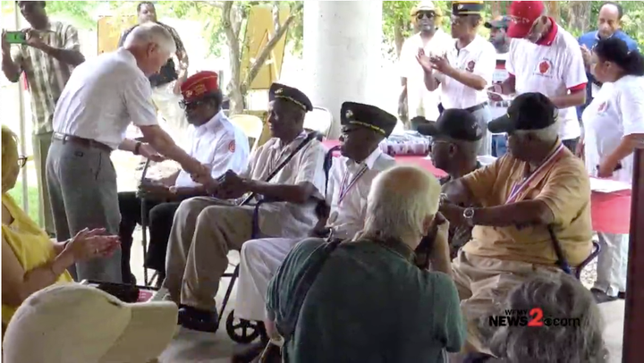 John Thompson, Cleo Florence, Robert Thomas and Mack Haynes were honored on Saturday for their service as Marines.