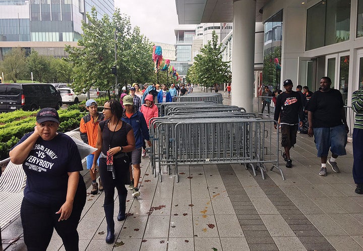 The scene outside George R. Brown Convention Center in Houston. 