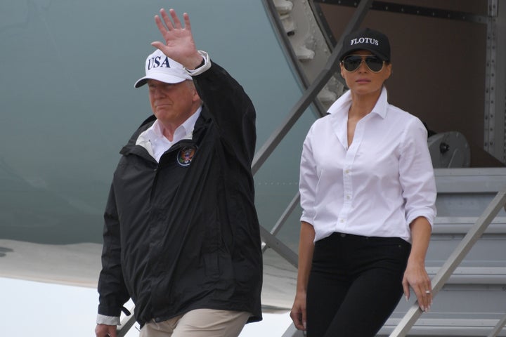 President Donald Trump and first lady Melania Trump arrive in Corpus Christi, Texas, on Tuesday. 