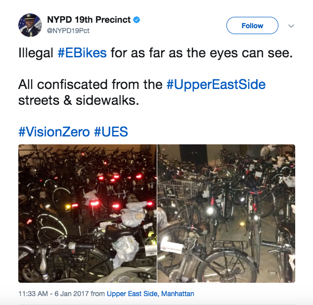 NYPD tweeting about its Vision Zero crackdowns on e-bikes