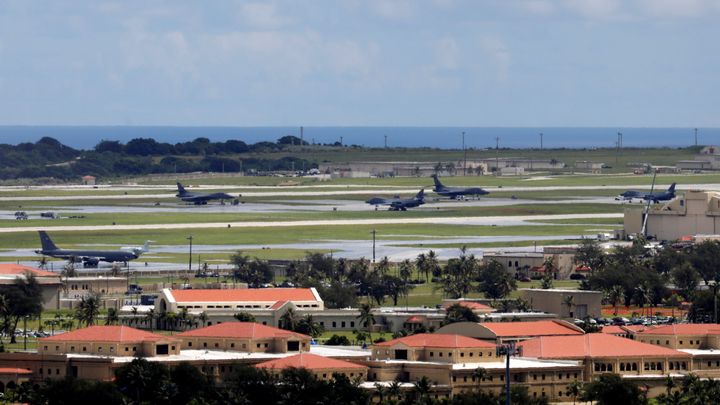 A view of US military planes parked on the tarmac of Andersen Air Force base on the island of Guam