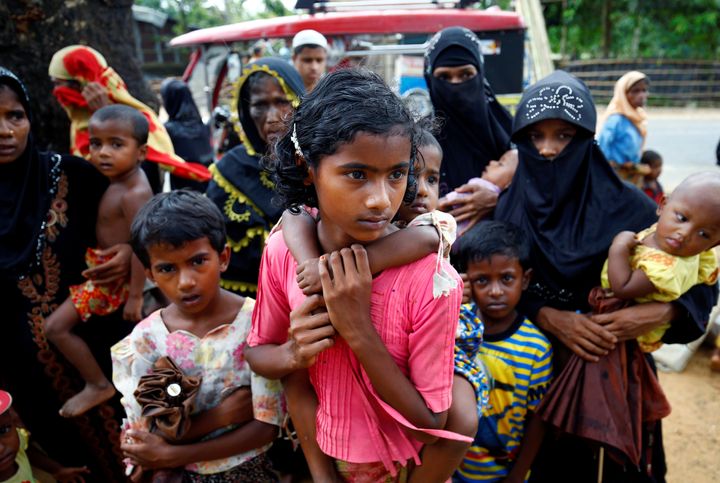 Rohingya refugees arrive near the Kutupalang makeshift Refugee Camp, in Cox’s Bazar, Bangladesh on Tuesday.