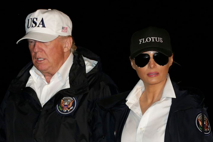 Donald Trump wearing his own merchandise while visiting Texas