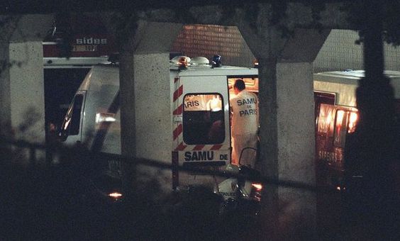 Ambulances at the scene of the accident in the Pont D'Alma tunnel 