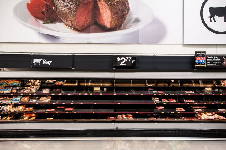 Empty shelves in the Walmart beef aisle in Katy, Texas, on Wednesday.