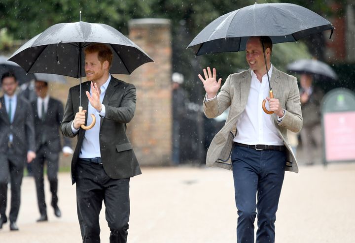 Prince Harry and Prince William, Duke of Cambridge, meet well wishers.