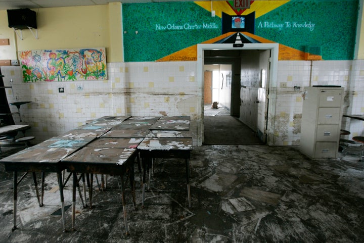 New Orleans Charter Middle School sustained significant damage in Hurricane Katrina, still evident here in February 2006.