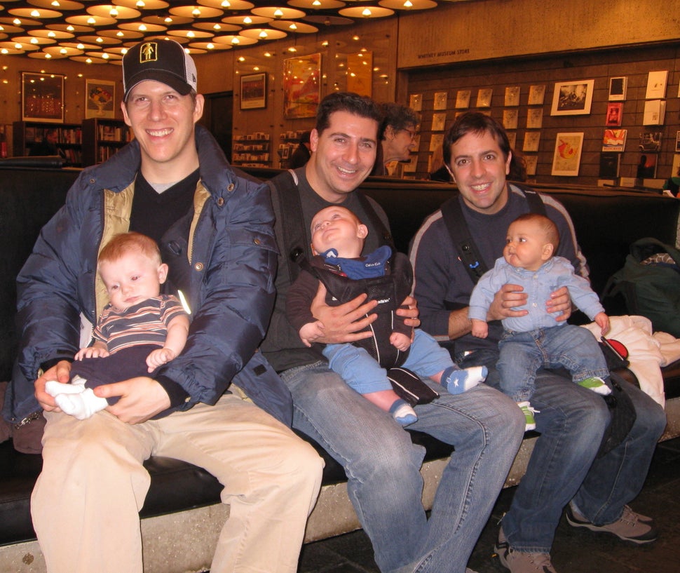 Lance Somerfeld, Matt Schneider, and John Hewitt at Whitney Museum of Art at one of their first City dads Group meet-up activities.