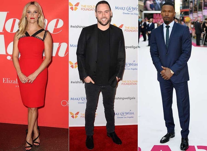 Reese Witherspoon, Scooter Braun and Jamie Foxx 